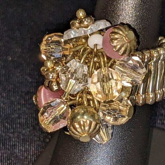 Beaded Pair of Rings- Earthy Tone & Pink Gold Black and White Beads - Picture 2 of 8